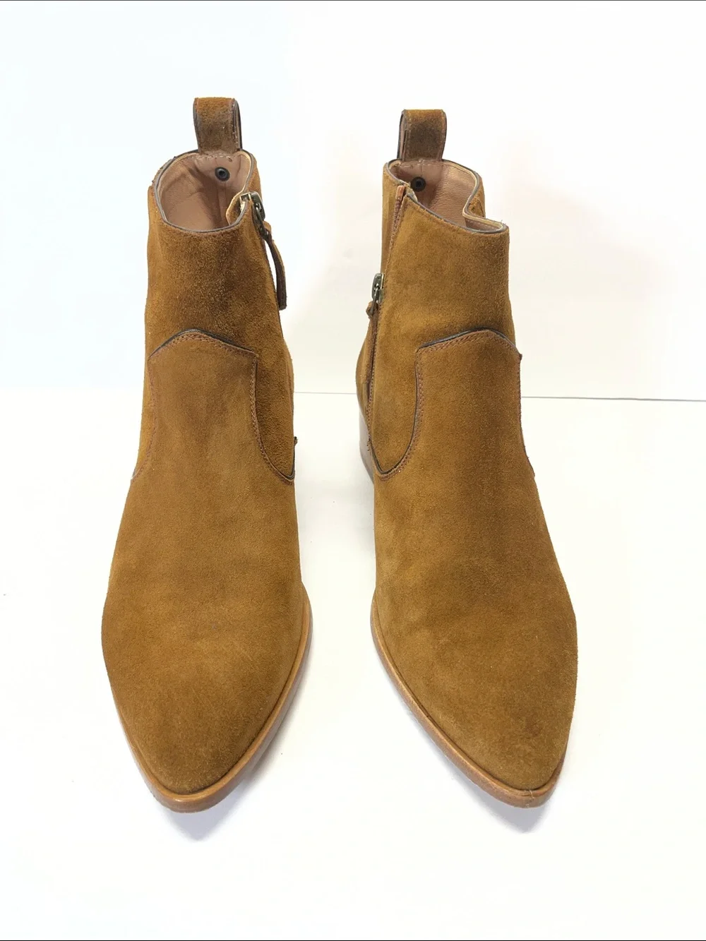 Veronica Beard Suede Ankle Booties in Cognac Brown